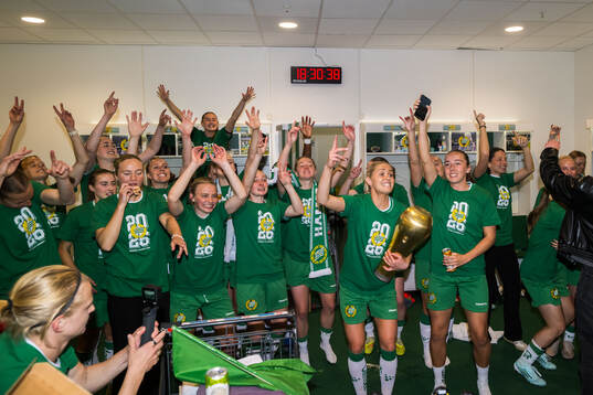Hammarbys spelare jublar i omklädningsrummet