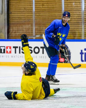 Jack Berglund and Jacob Larsson of Sweden at a practice
