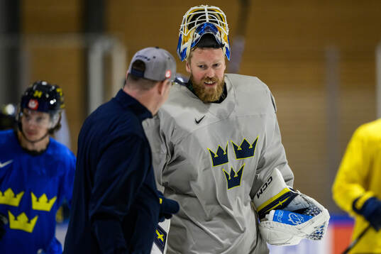 goaltender Magnus Hellberg of Sweden at a practice session