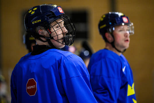 Viggo Björck and Lucas Raymond of Sweden at a practice