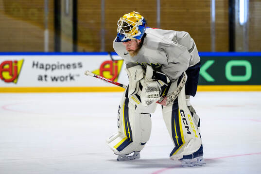 goaltender Magnus Hellberg of Sweden at a practice session