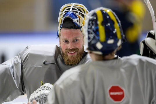 goaltender Magnus Hellberg of Sweden at a practice session