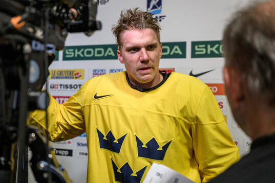 Jakob Silfverberg of Sweden speaks to media