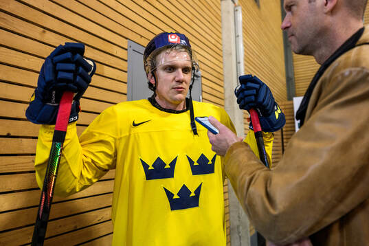 Jakob Silfverberg of Sweden speaks to media