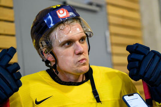 Jakob Silfverberg of Sweden speaks to media