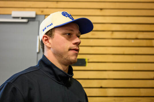 Lucas Raymond of Sweden speaks to media