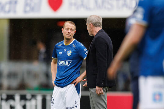 Halmstads Joel Allansson och tränare Stuart Baxter