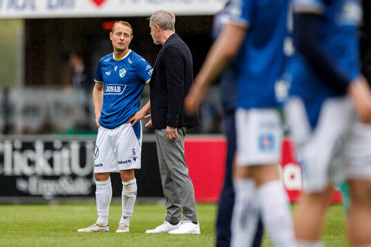 Halmstads Joel Allansson och tränare Stuart Baxter
