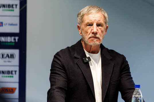 Halmstads tränare Stuart Baxter på presskonferensen