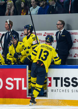 Lucas Raymond of Sweden leaves the ice
