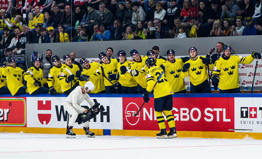 Oliver Ekman-Larsson of Sweden celebrates with team mates