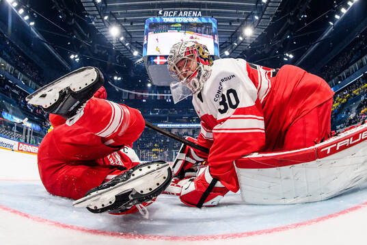 goaltender Mads Søgaard of Denmark