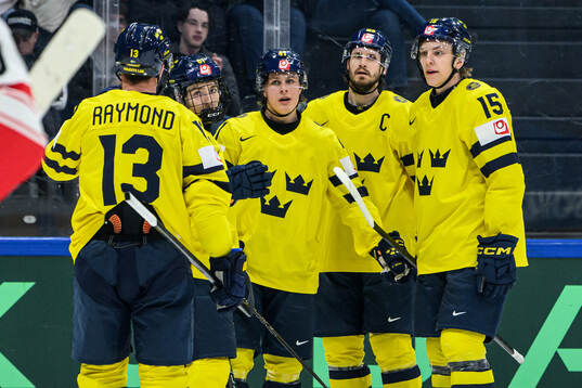 Viggo Björck of Sweden celebrate with teammates