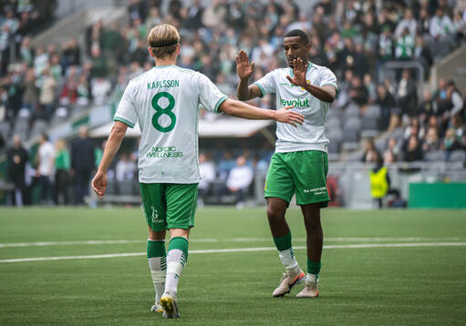 Hammarbys Markus Karlsson och Paulos Abraham jublar