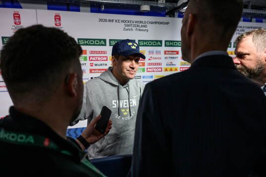 Head coach Sam Hallam of Sweden speaks to media