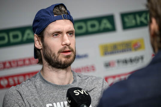 Oliver Ekman-Larsson of Sweden speaks to media