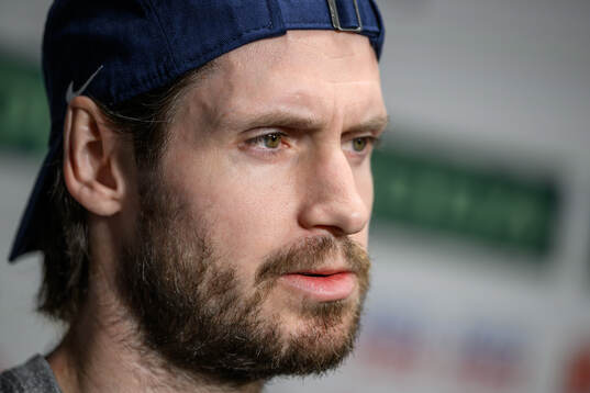 Oliver Ekman-Larsson of Sweden speaks to media