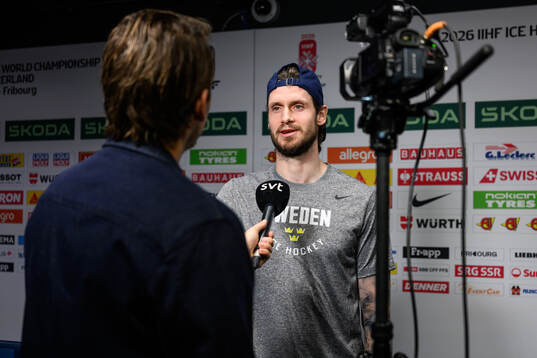 Oliver Ekman-Larsson of Sweden speaks to media