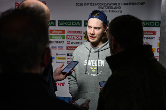 Oscar Sundqvist of Sweden speaks to media