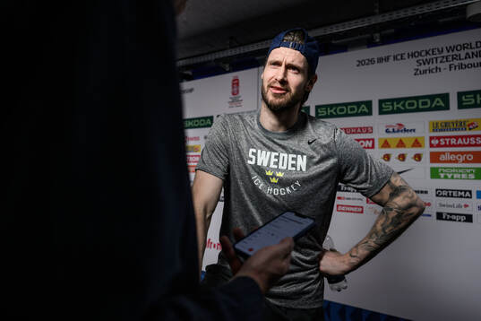 Oliver Ekman-Larsson of Sweden speaks to media