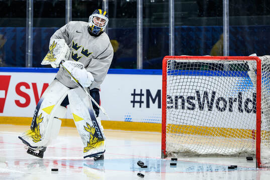goaltender Love Härenstam of Sweden at a practice session