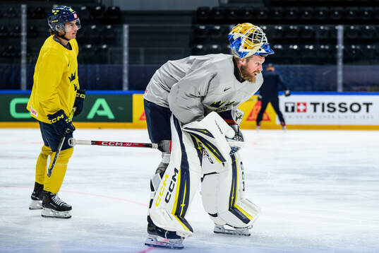 goaltender Magnus Hellberg of Sweden at a practice session