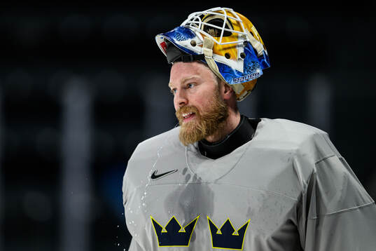 goaltender Magnus Hellberg of Sweden at a practice session