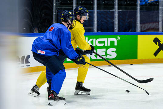 Viggo Björck and Jakob Silfverberg of Sweden at a practice