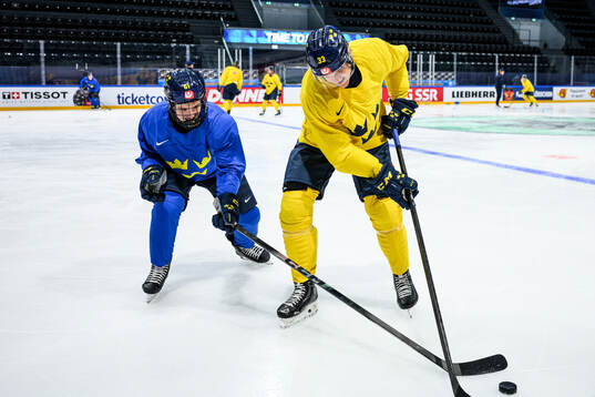 Viggo Björck and Jakob Silfverberg of Sweden at a practice