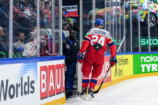 Jan Scotka of Czech Republic leaving the ice