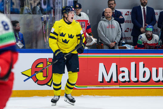 Simon Holmström of Sweden celebrates