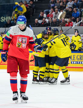 Oliver Ekman-Larsson of Sweden celebrate with team mates
