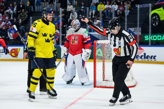 Jacob De La Rose of Sweden reacts against the referee