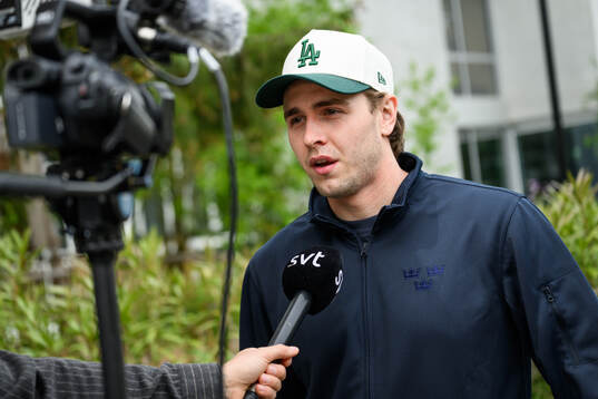Linus Karlsson of Sweden at a press event