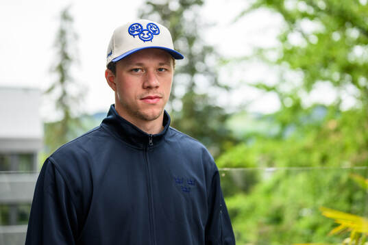 Lucas Raymond of Sweden poses for a portrait at a press
