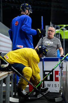 Equipment manager Mikael Petersson of Sweden at a practice