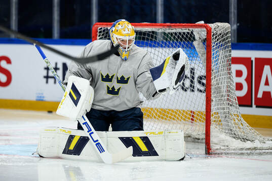goaltender Arvid Söderblom of Sweden at a practice session