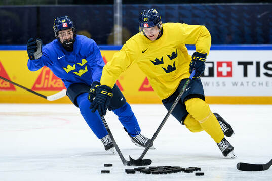 Viggo Björck and Jakob Silfverberg of Sweden at a practice