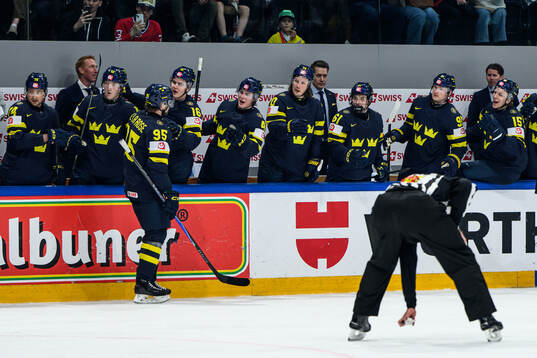 Jacob De La Rose of Sweden celebrating the 3-0 goal with