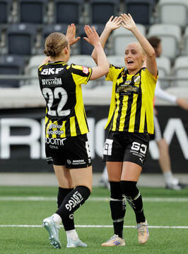 Häckens Alva Selerud och Paulina Nyström jublar
