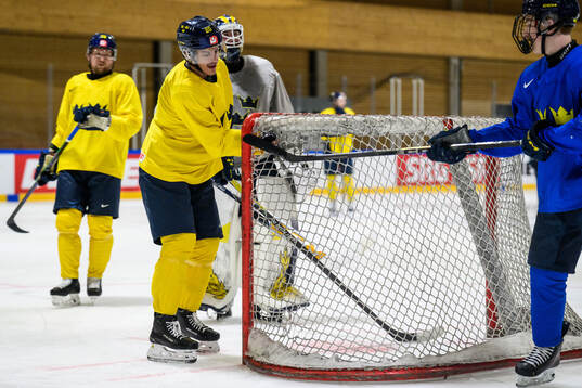 André Petersson, goaltender Love Härenstam and Viggo