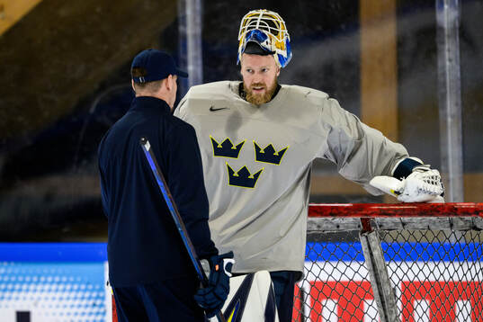 goaltender Magnus Hellberg of Sweden at a practice session