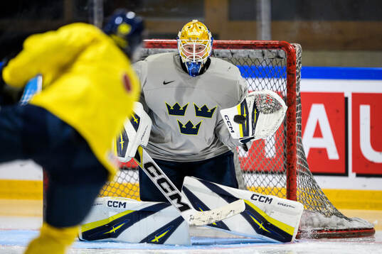 goaltender Magnus Hellberg of Sweden at a practice session