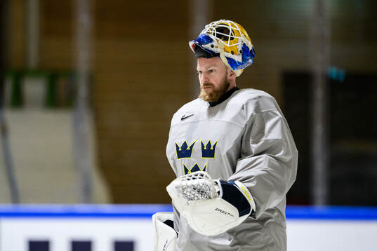 goaltender Magnus Hellberg of Sweden at a practice session