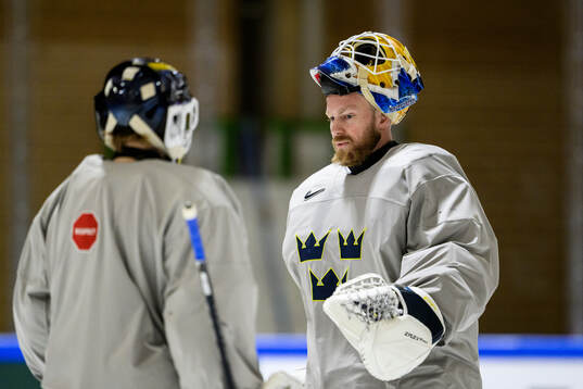 goaltender Magnus Hellberg of Sweden at a practice session