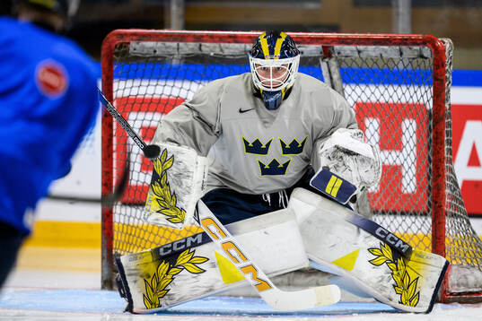 goaltender Love Härenstam of Sweden at a practice session