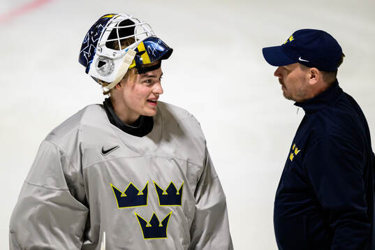 goaltender Love Härenstam of Sweden at a practice session