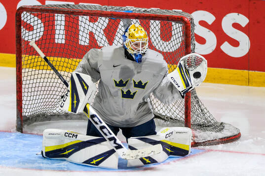 goaltender Magnus Hellberg of Sweden at a practice session