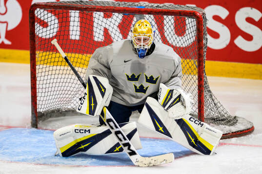 goaltender Magnus Hellberg of Sweden at a practice session