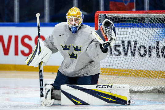goaltender Magnus Hellberg of Sweden at a practice session